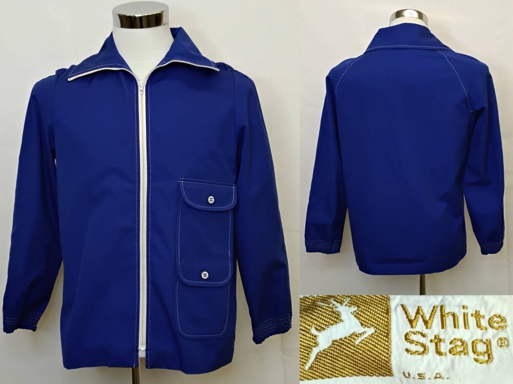 White Stag Track Jacket Men's M Blue/White Full Zip Vintage 1970s #J4975